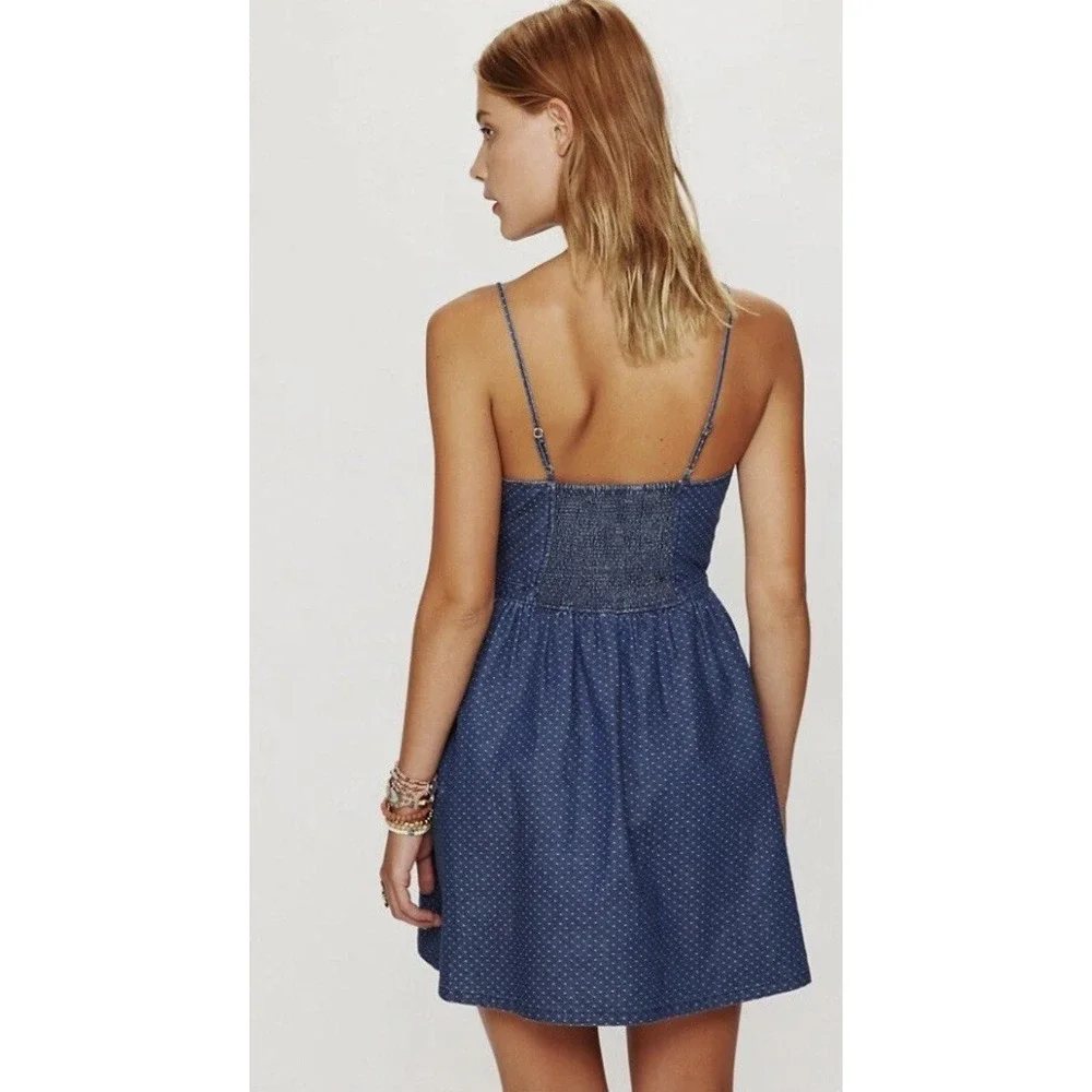 Free People Polka Dot Denim Bustier Mini Dress Indigo Blue XS - Picture 2 of 6